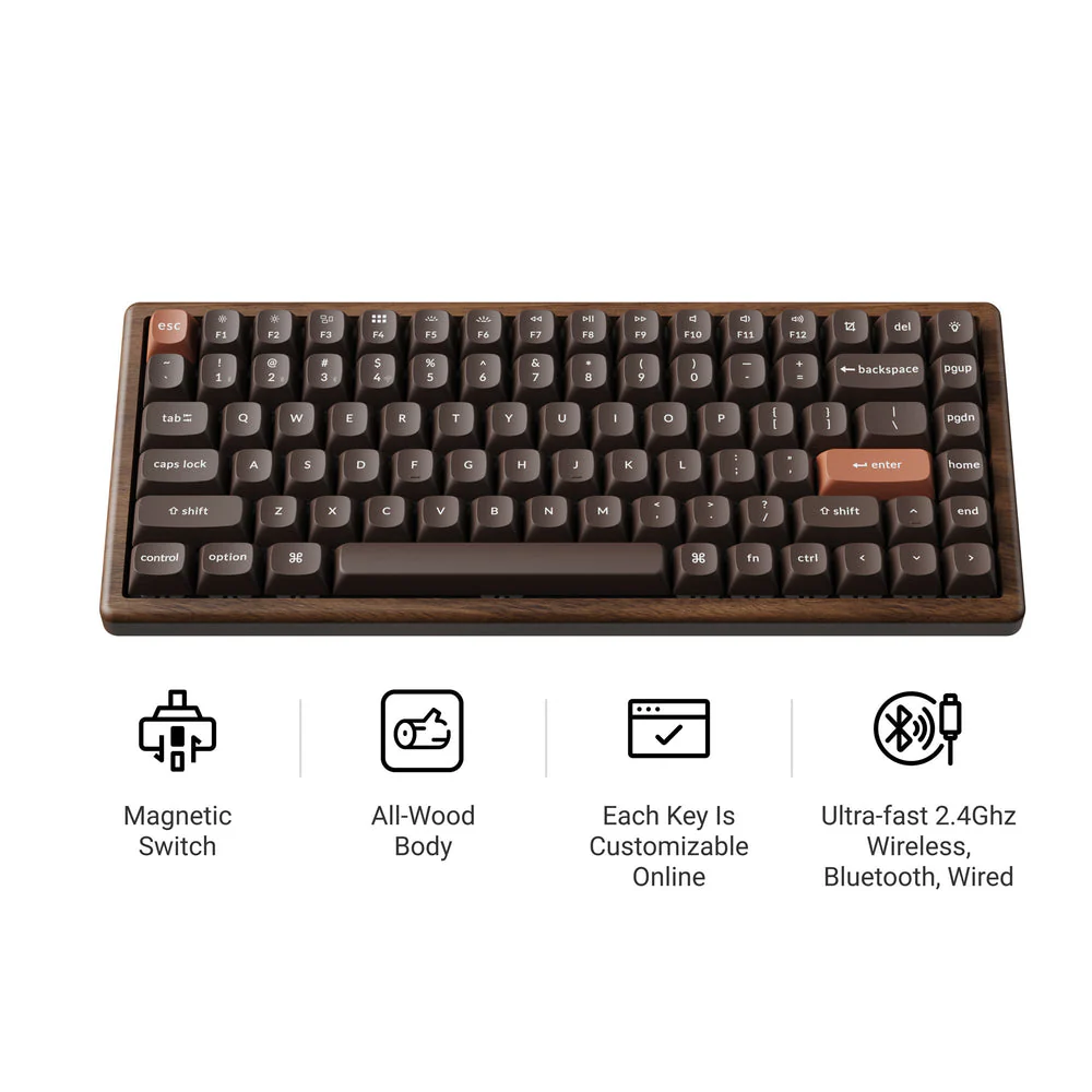 Keychron K2 HE Wireless Magnetic Switch Custom Keyboard - All Wood Special Edition (US ANSI Layout)