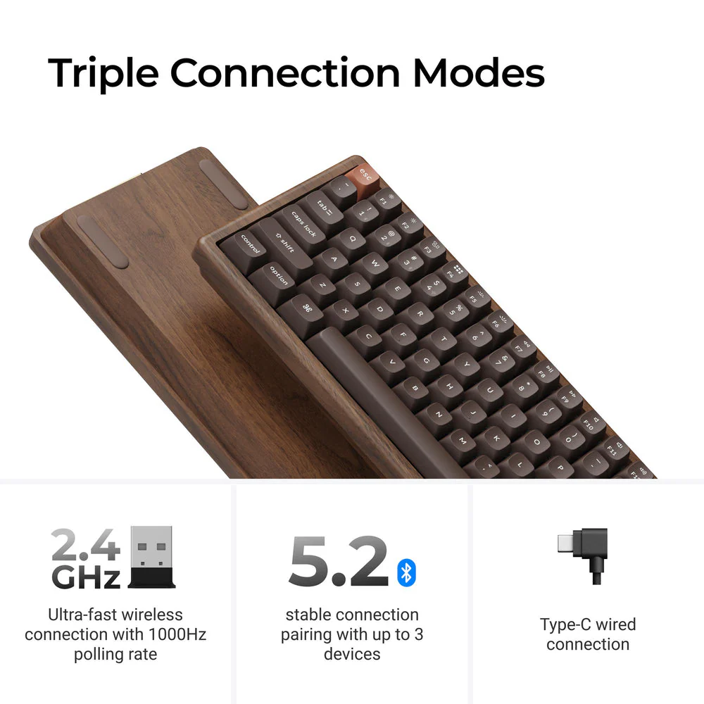 Keychron K2 HE Wireless Magnetic Switch Custom Keyboard - All Wood Special Edition (US ANSI Layout) - Image 4